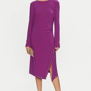Joseph Ribkoff Purple Long Sleeve Dress with Gold Details - Size 6